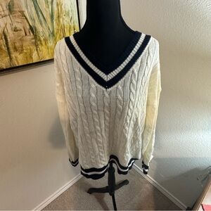 Blu Pepper White/Navy Cable Knit Sweater Large